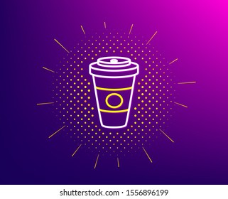 Takeaway Coffee or Tea line icon. Halftone pattern. Hot drink sign. Beverage symbol. Gradient background. Takeaway Coffee line icon. Yellow halftone pattern. Vector