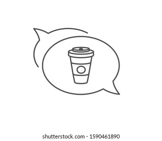 Takeaway Coffee or Tea line icon. Chat bubble design. Hot drink sign. Beverage symbol. Outline concept. Thin line takeaway Coffee icon. Vector