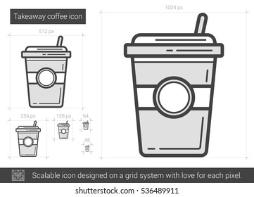 Takeaway coffee vector line icon isolated on white background. Takeaway coffee line icon for infographic, website or app. Scalable icon designed on a grid system.