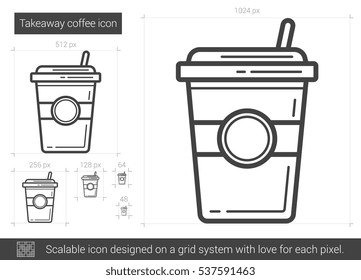 Takeaway coffee vector line icon isolated on white background. Takeaway coffee line icon for infographic, website or app. Scalable icon designed on a grid system.