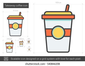 Takeaway coffee vector line icon isolated on white background. Takeaway coffee line icon for infographic, website or app. Scalable icon designed on a grid system.