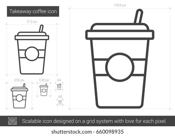 Takeaway coffee vector line icon isolated on white background. Takeaway coffee line icon for infographic, website or app. Scalable icon designed on a grid system.