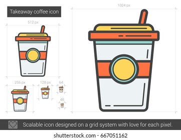 Takeaway coffee vector line icon isolated on white background. Takeaway coffee line icon for infographic, website or app. Scalable icon designed on a grid system.