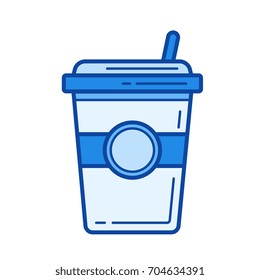 Takeaway coffee vector line icon isolated on white background. Takeaway coffee line icon for infographic, website or app. Blue icon designed on a grid system.