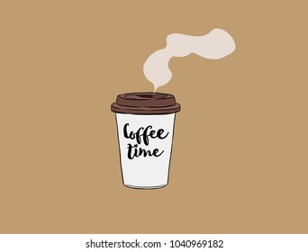 take-away cup of coffee , coffee time hand draw vector.