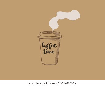take-away cup of coffee , coffee time hand draw vector.