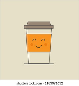 Takeaway cup of fresh black coffee with smiling face illustration