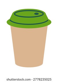 Takeaway cup with lid in bold outline and clean shapes. Symbol of sustainability, takeaway refreshment, and eco choice for beverage branding. Cartoon vector illustration.
