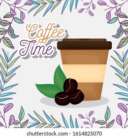 takeaway cup and seed fresh beverage coffee time vector illustration