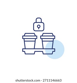 Takeaway cups and lock. Safe beverages and drinks. Pixel perfect, editable stroke vector icon