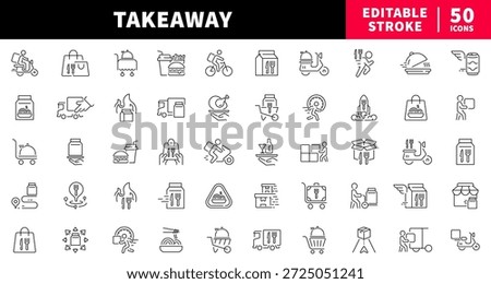 Takeaway editable line icons set. food and delivery symbols
