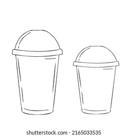 Takeaway empty plastic cups line art Vector 