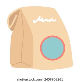 Takeaway food bag in flat design. Paper package for delivery from cafe. Vector illustration isolated.