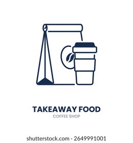 Takeaway food icon. takeout, bag, coffee, food, delivery, order, paper, carry, togo, packaging. Vector Icon Illustration