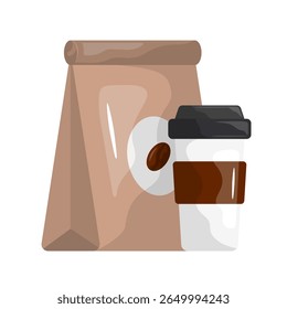 Takeaway food icon. takeout, bag, coffee, food, delivery, order, paper, carry, togo, packaging. Vector Icon Illustration