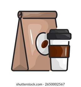 Takeaway food icon. takeout, bag, coffee, food, delivery, order, paper, carry, togo, packaging. Vector Icon Illustration