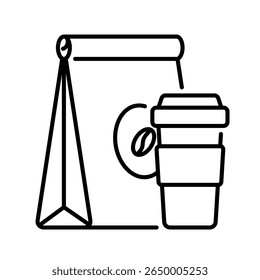 Takeaway food icon. takeout, bag, coffee, food, delivery, order, paper, carry, togo, packaging. Vector Icon Illustration