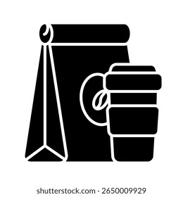 Takeaway food icon. takeout, bag, coffee, food, delivery, order, paper, carry, togo, packaging. Vector Icon Illustration