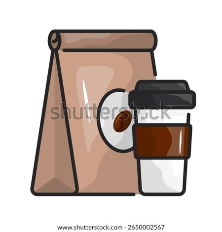 Takeaway food icon. takeout, bag, coffee, food, delivery, order, paper, carry, togo, packaging. Vector Icon Illustration