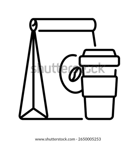Takeaway food icon. takeout, bag, coffee, food, delivery, order, paper, carry, togo, packaging. Vector Icon Illustration