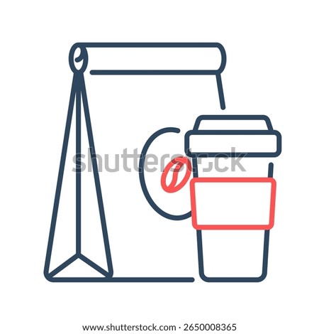 Takeaway food icon. takeout, bag, coffee, food, delivery, order, paper, carry, togo, packaging. Vector Icon Illustration