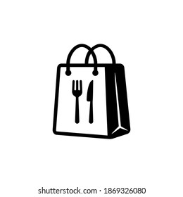 Takeaway Food Symbol. Take Away Paper Food Bag Icon. Daily Meal In Paper Bag. Vector Illustration
