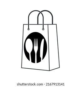 Takeaway food symbol. Take away paper food bag icon. Daily meal in paper bag. Vector illustration