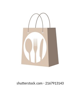 Takeaway Food Symbol. Take Away Paper Food Bag Icon. Daily Meal In Paper Bag. Vector Illustration