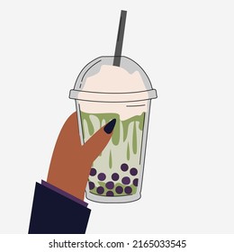 Takeaway green bubble tea lemonade cup