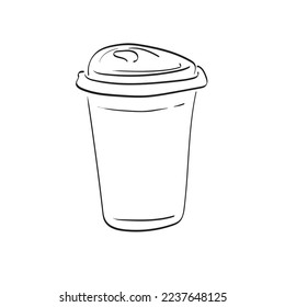 takeaway iced coffee glass illustration vector hand drawn isolated on white background line art.