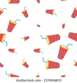 Takeaway lemonade with straw isolated on white background. Cold summer drink. Seamless pattern. Vector illustration. Good design for wrapping paper, textile, website backdrop or wallpaper.