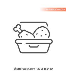 Takeaway meal line vector icon. Take away box with chicken legs outlined symbol.