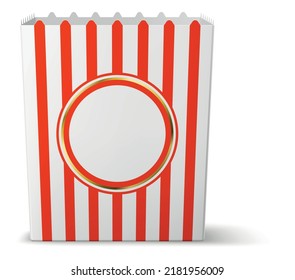 Takeaway meal package. Red stripes paper mockup