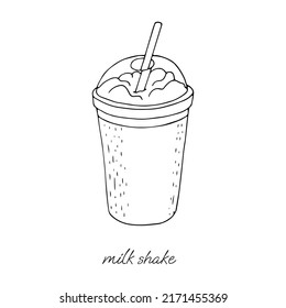 Takeaway milkshake in glass with lid on a white background black and white