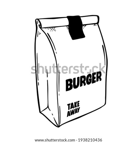 
Takeaway packaging, hand drawn burger bag from a hipster restaurant