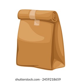 Bolsa de papel para llevar, paquete de cartón de dibujos animados para comida rápida de almuerzo escolar. Funny bolsa de artesanía de comida de picnic, bolso de dibujos animados de artesanía marrón con pedido de aperitivos en Ilustración vectorial de restaurante o cafetería