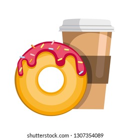 takeaway paper cup and donut with cream