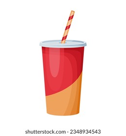 Takeaway paper cup with straw vector illustration. Cartoon drawing of drink in cup isolated on white background. Fast food concept