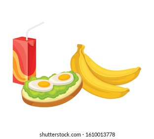 Takeaway Products for Snack Break with Sandwich and Bananas Vector Illustration