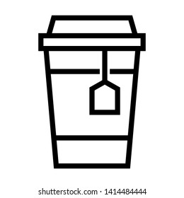 Takeaway tea cup. Simple design. Line vector. Isolate on white background.
