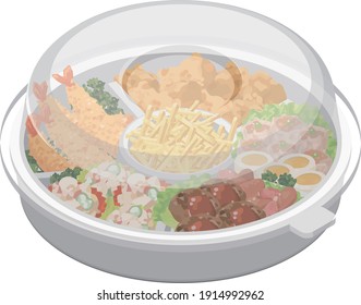 Takeaway,Snack hors d'oeuvres.Isometric colorful illustration.