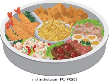 Takeaway,Snack hors d'oeuvres.Isometric colorful illustration.