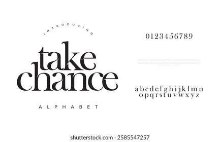 Takechance typography beauty fashion elegant minimalist serif italic fonts decorative wedding vintage retro logos. Minimal luxury font alphabet logo. Vector illustration