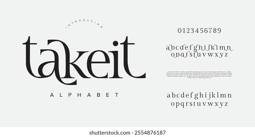 Takeit typography beauty fashion elegant minimalist serif italic fonts decorative wedding vintage retro logos. Minimal luxury font alphabet logo. Vector illustration