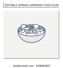 Takenoko line icon. Edible bamboo shoots on bowl. Traditional dish.Spring Japanese food concept. Isolated vector illustration.Editable stroke