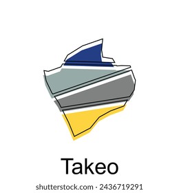 Takeo City High detailed vector map of Japan prefecture, logotype element for template