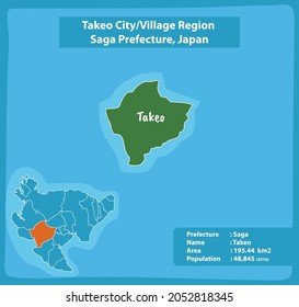Takeo City Village Region Saga Prefecture Map, Japan