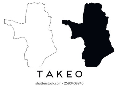 Takeo map outline and black silhouette vector