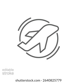 Takeoff Airplane Flight Icon with Motion Lines Outline Thin Line Editable Stroke Symbol