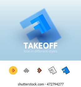 Takeoff color icon, vector symbol in flat, outline and isometric style isolated on blur background